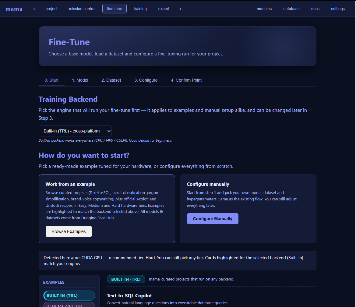MAMA fine-tuning screen